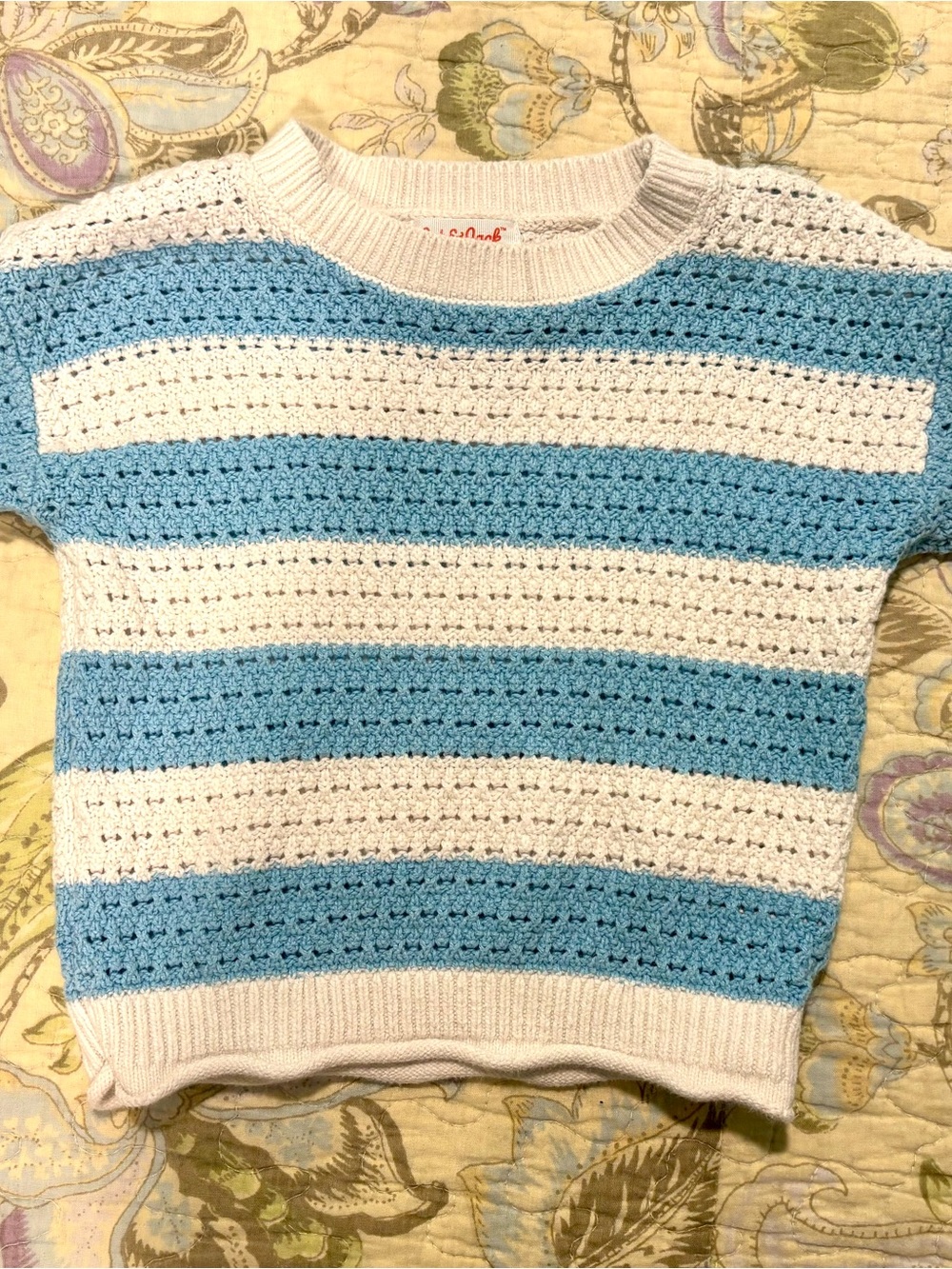 Cat & Jack Blue and White Striped Crochet Knit Top
